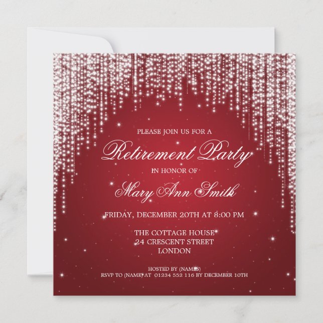 Elegant Retirement Party Night Dazzle Red Invitation (Front)