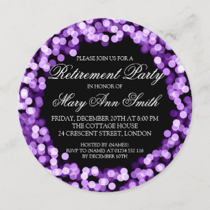 Elegant Retirement Party Purple Sparkly Lights Invitation