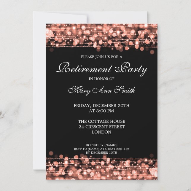 Elegant Retirement Party Rose Gold Sparkles Invitation (Front)