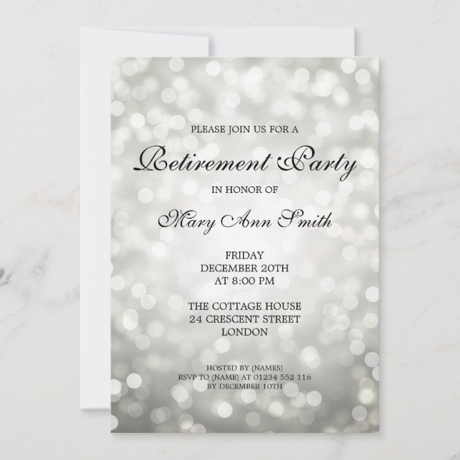 Elegant Retirement Party Silver Glitter Lights Invitation (Front)