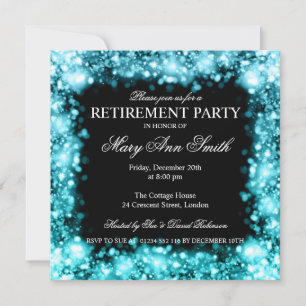 Elegant Retirement Party Sparkling Lights Turq Invitation