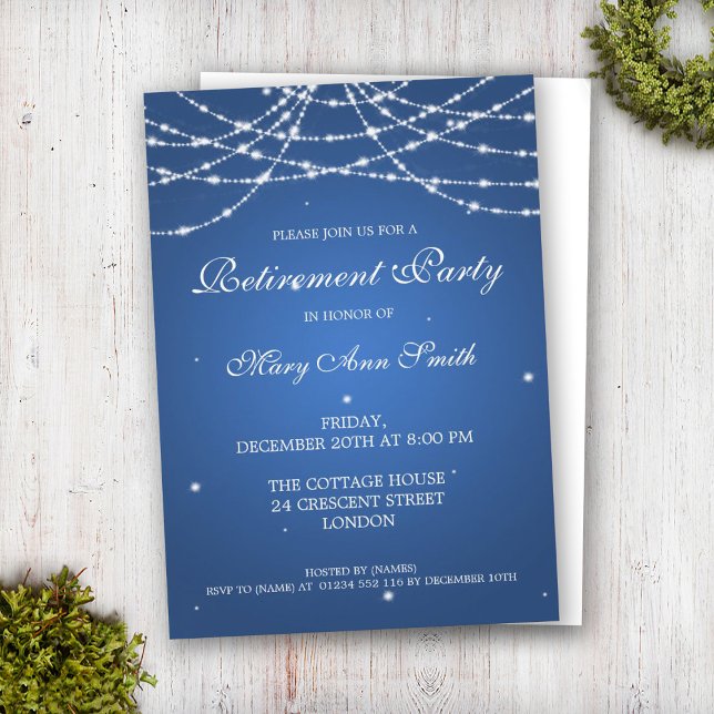 Elegant Retirement Party String of Stars Blue Invitation (Creator Uploaded)