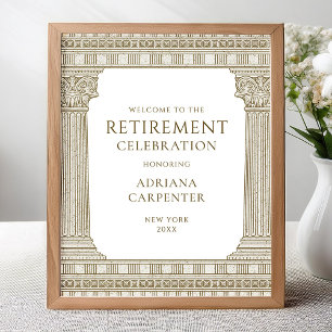 Elegant retirement party welcome sign with temple