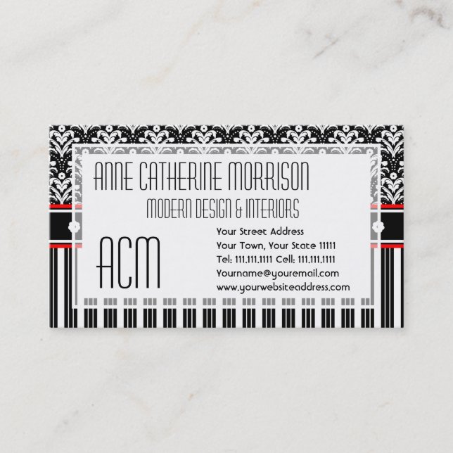 Elegant Retro 1930s Art Deco Floral Damask Business Card (Front)