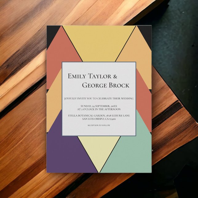 Elegant Retro Abstract Geometric Stylish Wedding Invitation (Creator Uploaded)