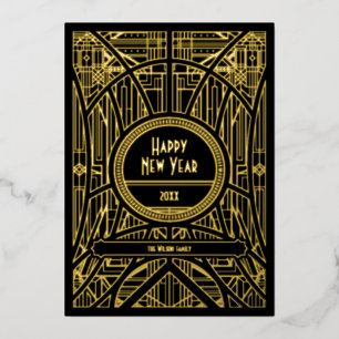 Elegant retro art deco New Year Foil Holiday Card
