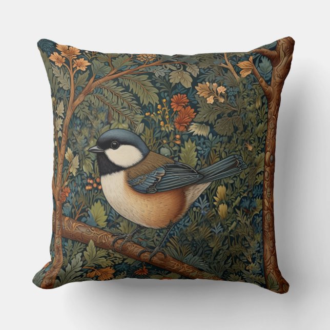Elegant Retro Art Nouveau woodland bird Cushion (Front)