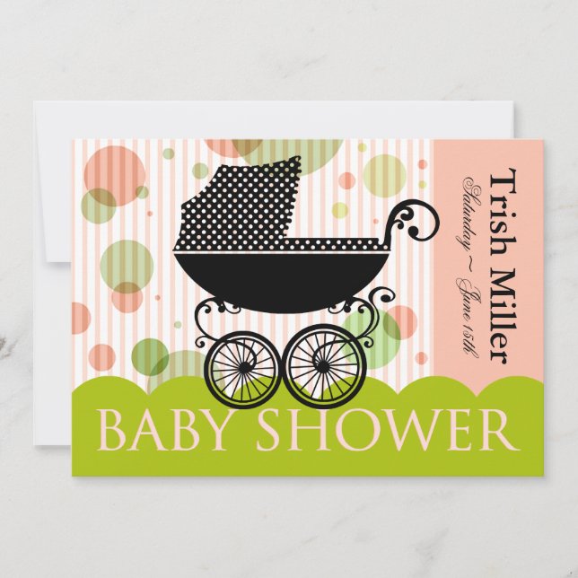 Elegant Retro Baby Carriage - Baby Shower Party Invitation (Front)