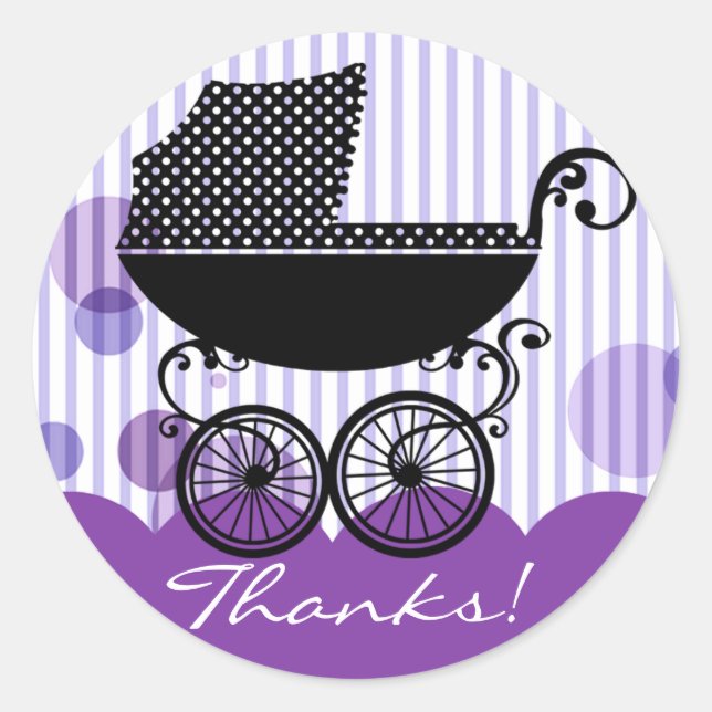 Elegant Retro Baby Carriage - Baby Shower Sticker (Front)