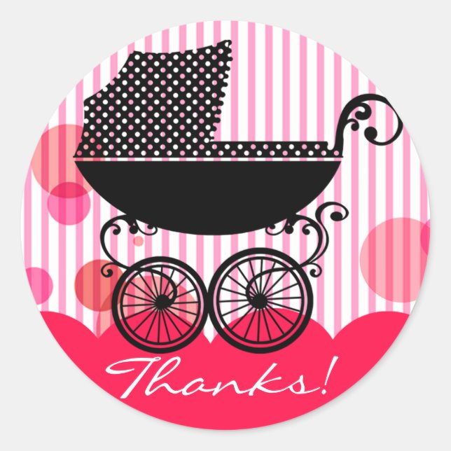 Elegant Retro Baby Carriage - Baby Shower Sticker (Front)