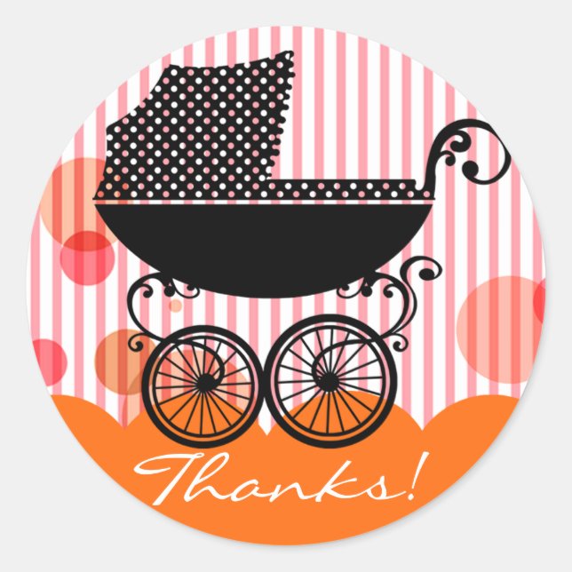 Elegant Retro Baby Carriage - Baby Shower Sticker (Front)