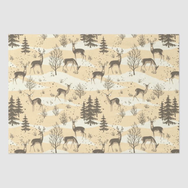 Elegant Retro Beige Cream Woodland Deer Tissue Paper (Front)