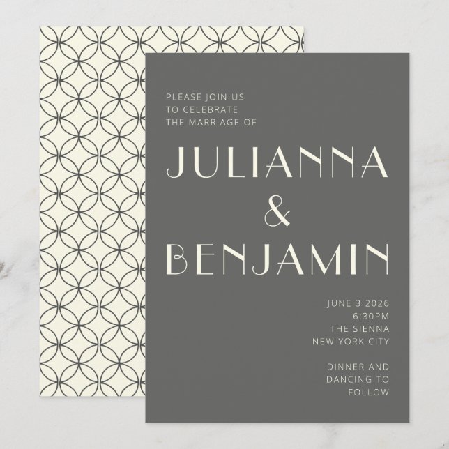 Elegant Retro Black and White Line Art Wedding Invitation (Front/Back)