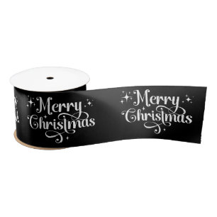 Elegant Retro Black Merry Christmas Wrapping Satin Ribbon