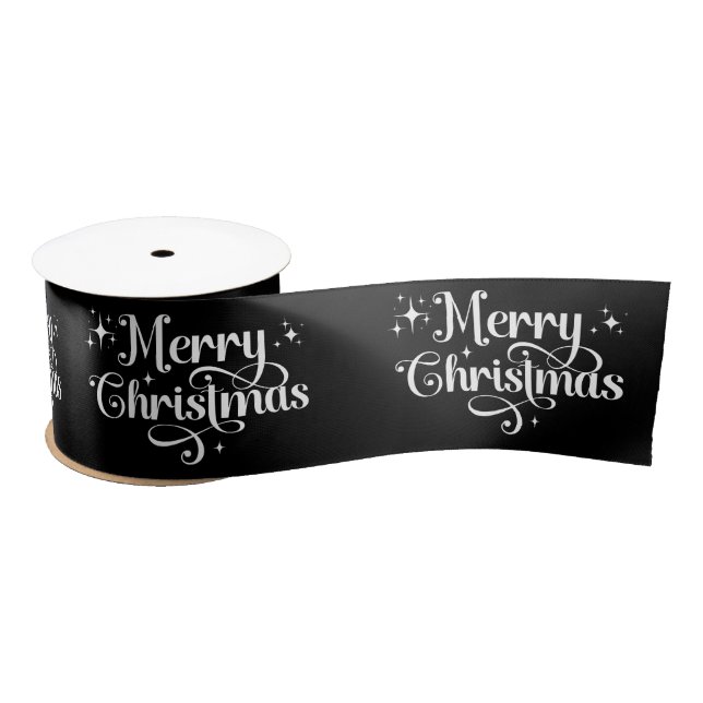  Elegant Retro Black Merry Christmas Wrapping Satin Ribbon (Spool)