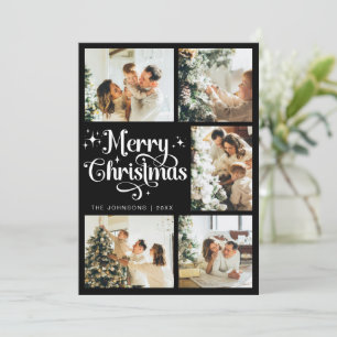 Elegant Retro Black & White Merry Christmas Family Holiday Card