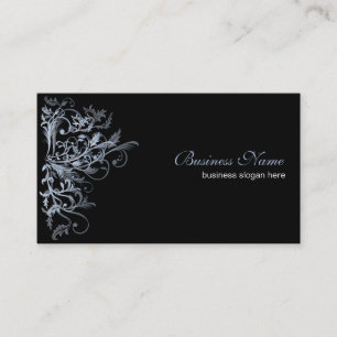 Elegant Retro Blue Flower Swirls Business Card