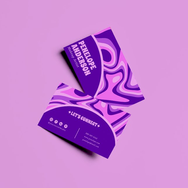 Elegant Retro Blue Pink Abstract Boho Groovy Chic Business Card (Creator Uploaded)