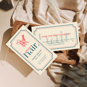 Elegant Retro Blue Scissors Hair Stylist Business Card