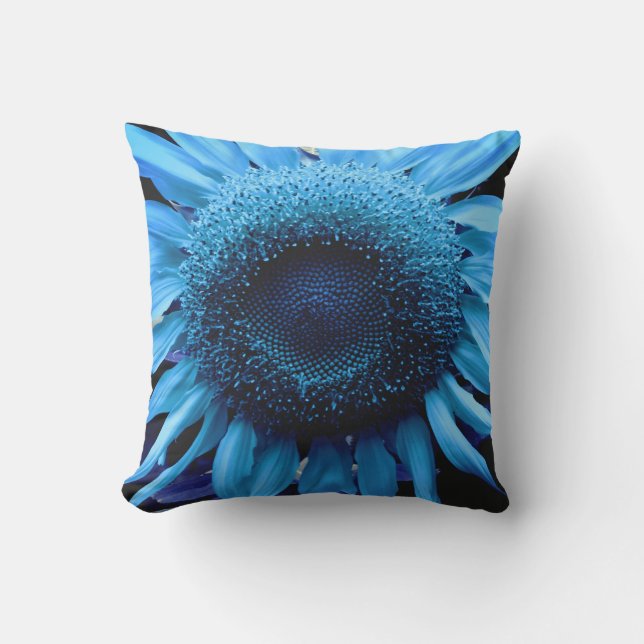 Elegant retro Blue  Sunflower Cushion (Front)