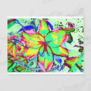 Elegant retro boho abstract green pink floral postcard