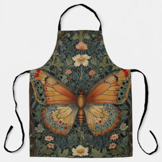 Elegant retro boho butterfly botanical greenery apron