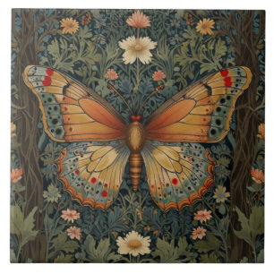 Elegant retro boho butterfly botanical greenery ceramic tile