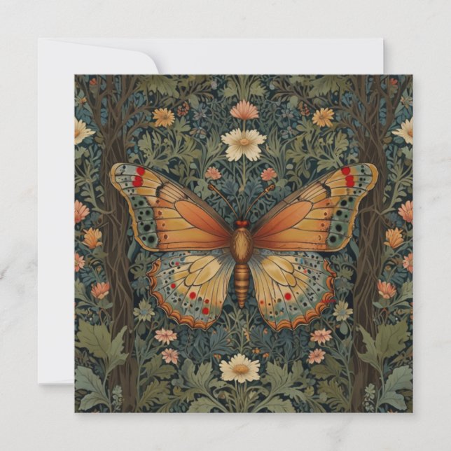 Elegant retro boho butterfly botanical greenery invitation (Front)