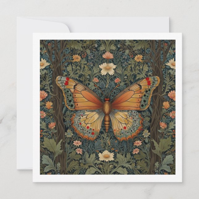 Elegant retro boho butterfly botanical greenery invitation (Front)