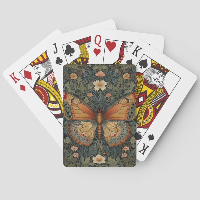Elegant retro boho butterfly botanical greenery playing cards (Back)