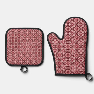 Elegant Retro Boho Floral Pattern Oven Mitt & Pot Holder Set