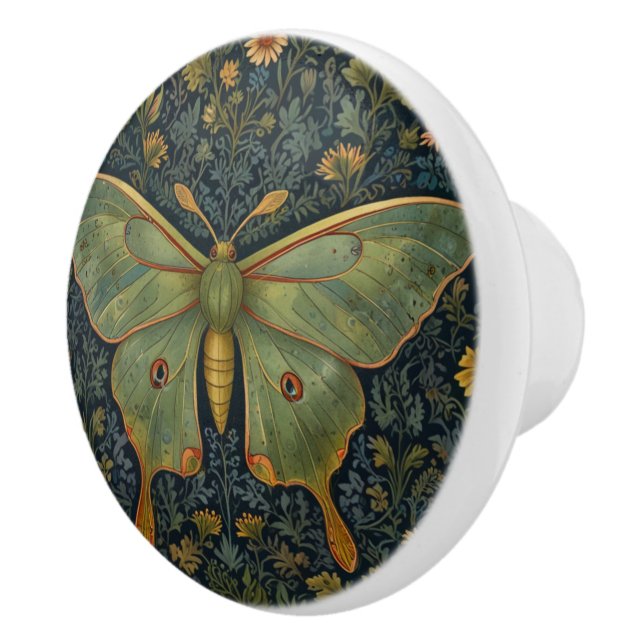 Elegant retro boho Luna moth botanical  Ceramic Knob (Right)