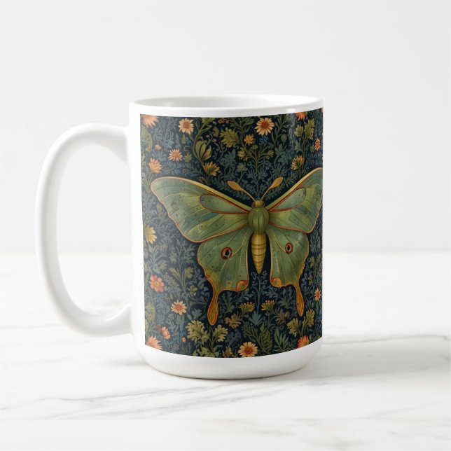 Elegant retro boho Luna moth botanical  Coffee Mug (Left)