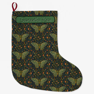 Elegant retro boho Luna moth botanical  Large Christmas Stocking