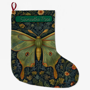 Elegant retro boho Luna moth botanical  Large Christmas Stocking