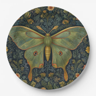 Elegant retro boho Luna moth botanical  Paper Plate