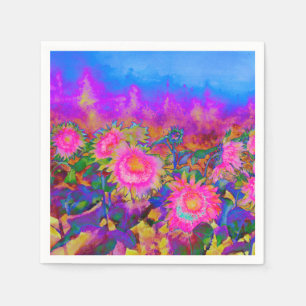 Elegant retro boho pink watercolor sunflowers napkin
