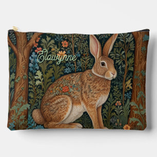 Elegant retro boho rabbit woodland floral accessory pouch