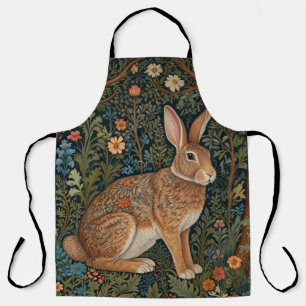 Elegant retro boho rabbit woodland floral apron