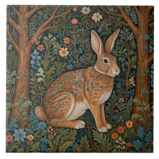 Elegant retro boho rabbit woodland floral ceramic tile
