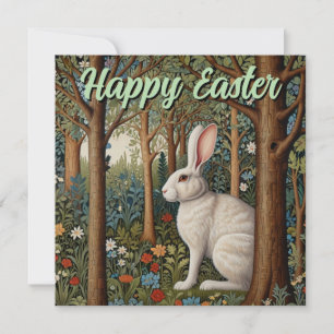 Elegant retro boho rabbit woodland floral Easter Holiday Card
