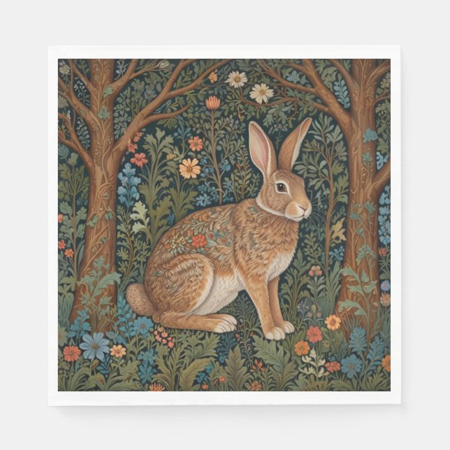 Elegant retro boho rabbit woodland floral napkin (Front)