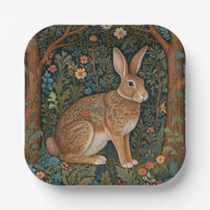 Elegant retro boho rabbit woodland floral paper plate
