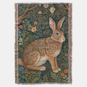 Elegant retro boho rabbit woodland floral throw blanket
