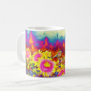 Elegant retro boho watercolor sunflower fields coffee mug