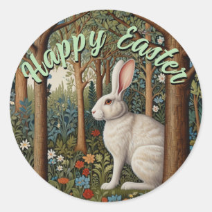 Elegant retro boho white rabbit woodland Easter Classic Round Sticker