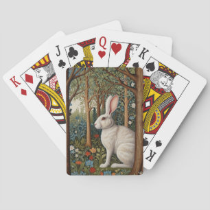 Elegant retro boho white rabbit woodland floral playing cards