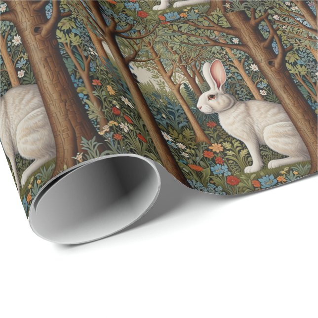Elegant retro boho white rabbit woodland floral wrapping paper (Roll Corner)