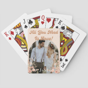 elegant  retro botanical boho photo wedding favour playing cards
