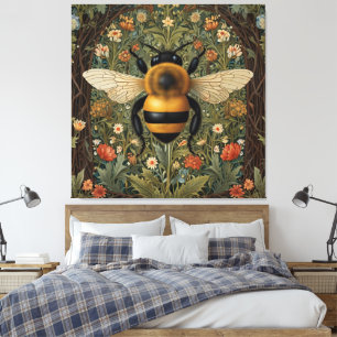 Elegant retro bumblebee boho botanical floral art canvas print